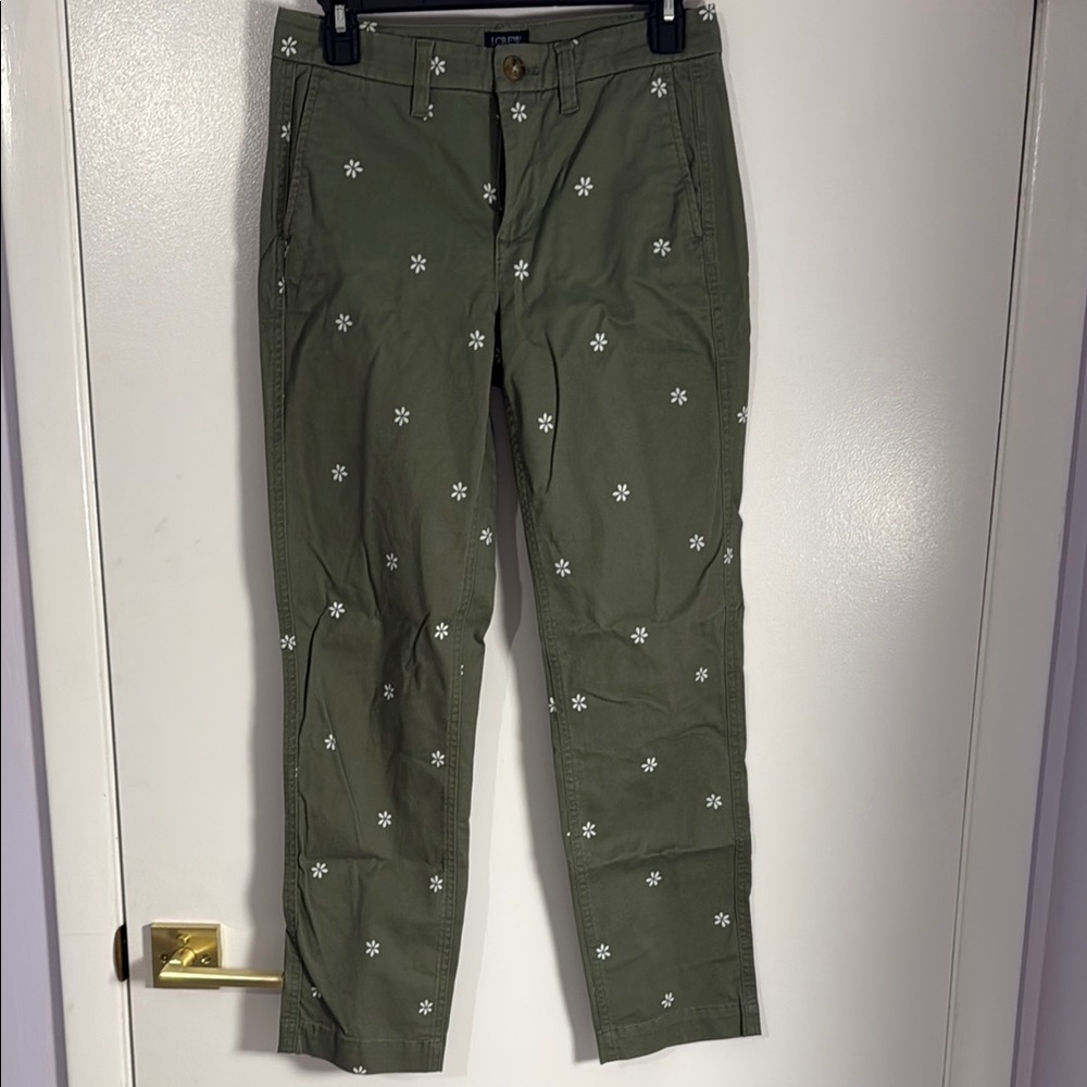 JCREW Green Pants with Floral Embroidery